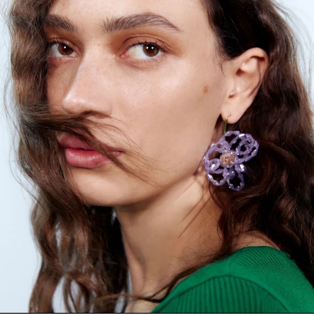 Whimsical Purple Beaded Flower Earrings